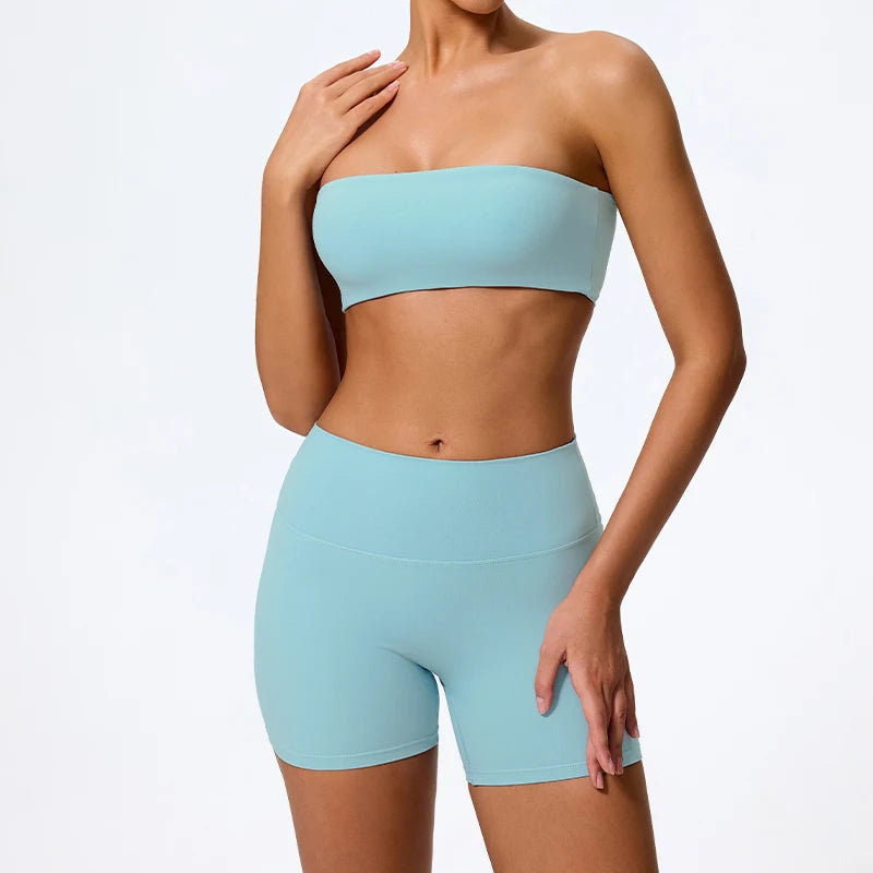Ctenkevet Two Piece Fitness Sports Set Women Workout Yoga Outfit Strapless Bra Woman 2Ps Gym Crop Top Deportivos Mujer Gym Suits