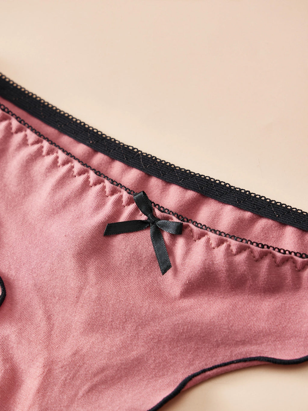4pcs women's cotton solid color thong sexy comfortable women's underwear daily breathable T-back knitted bow cute girl low-waist