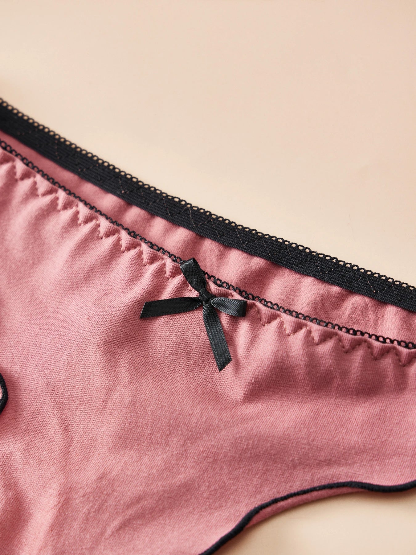 4pcs women's cotton solid color thong sexy comfortable women's underwear daily breathable T-back knitted bow cute girl low-waist