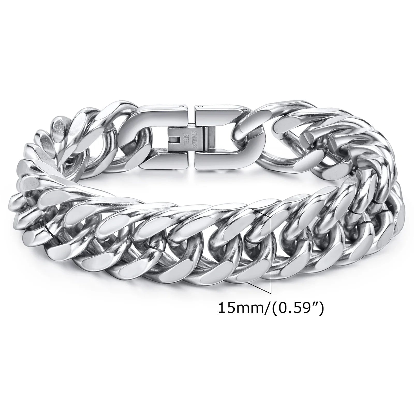 Vnox Men's Stainless Steel 7/8/9/10/12/15MM Link Chain Miami Cuban Bracelets for Male Boys Jewelry, 19cm/21.5cm, Gift for Dad