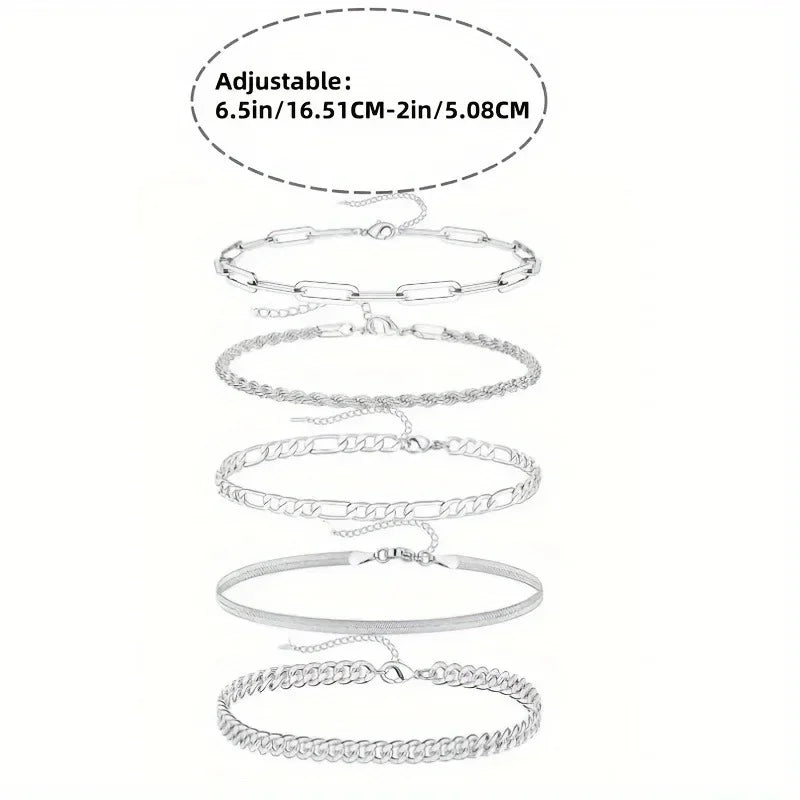 Vintage Punk Style Women's Bracelet Set Silver 925 bracelet Plated Gold bracelet Cuban & Paper Clip Chains Fashion Accessories