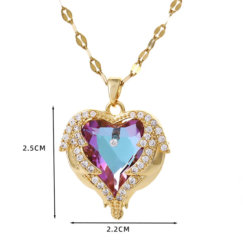 Versatile crystal necklace heart-shaped pendant collarbone chain ins jewelry woman bijoux acier inoxydable collar y2k accessorie