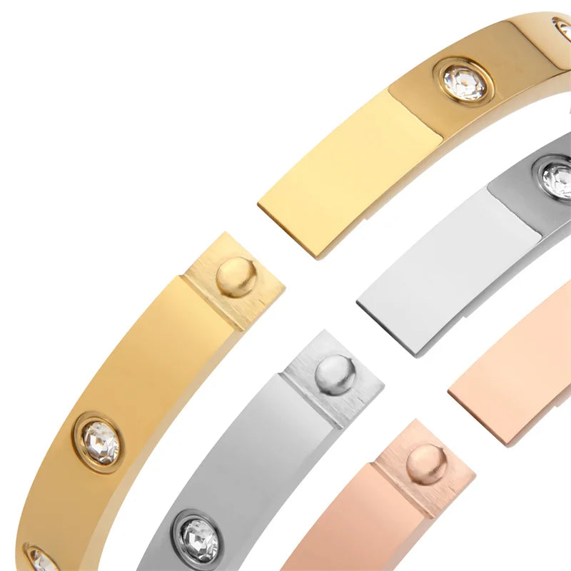 Stainless Steel Bangles - Rhinestone Designer Fashion Jewelry Women