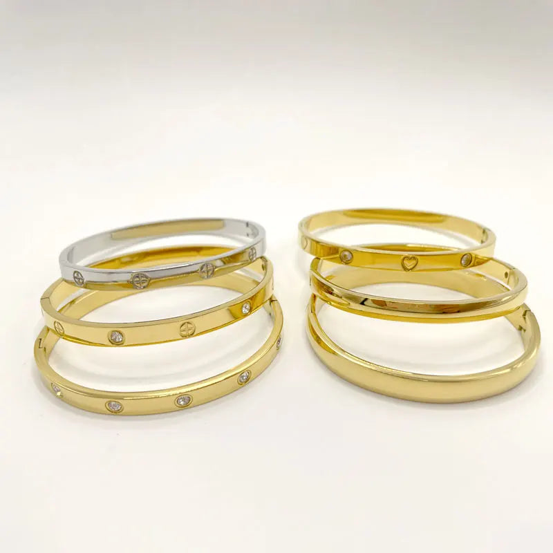 Fashion Design Gold Color Zircon And Cross Nut Nail Bangle Gold & Stainless Steel For Woman Bracelet buckle Classic jewelry