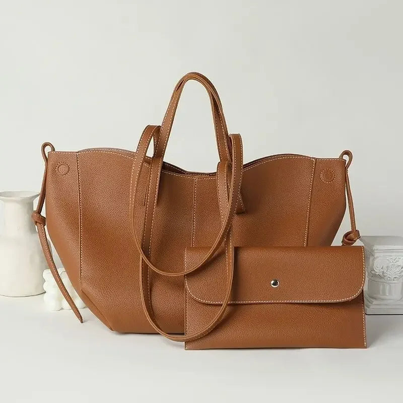 Fashionable Large Capacity Tote Bag Handbag Women's Single Shoulder Bag Brown New Arrival 2025 from France High Aesthetic Value