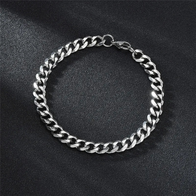 LETAPI Fashion Stainless Steel Curb Cuban Chain Bracelet for Men Women Hip Hop Couple Unisex Wrist Hand Jewelry Gift Party