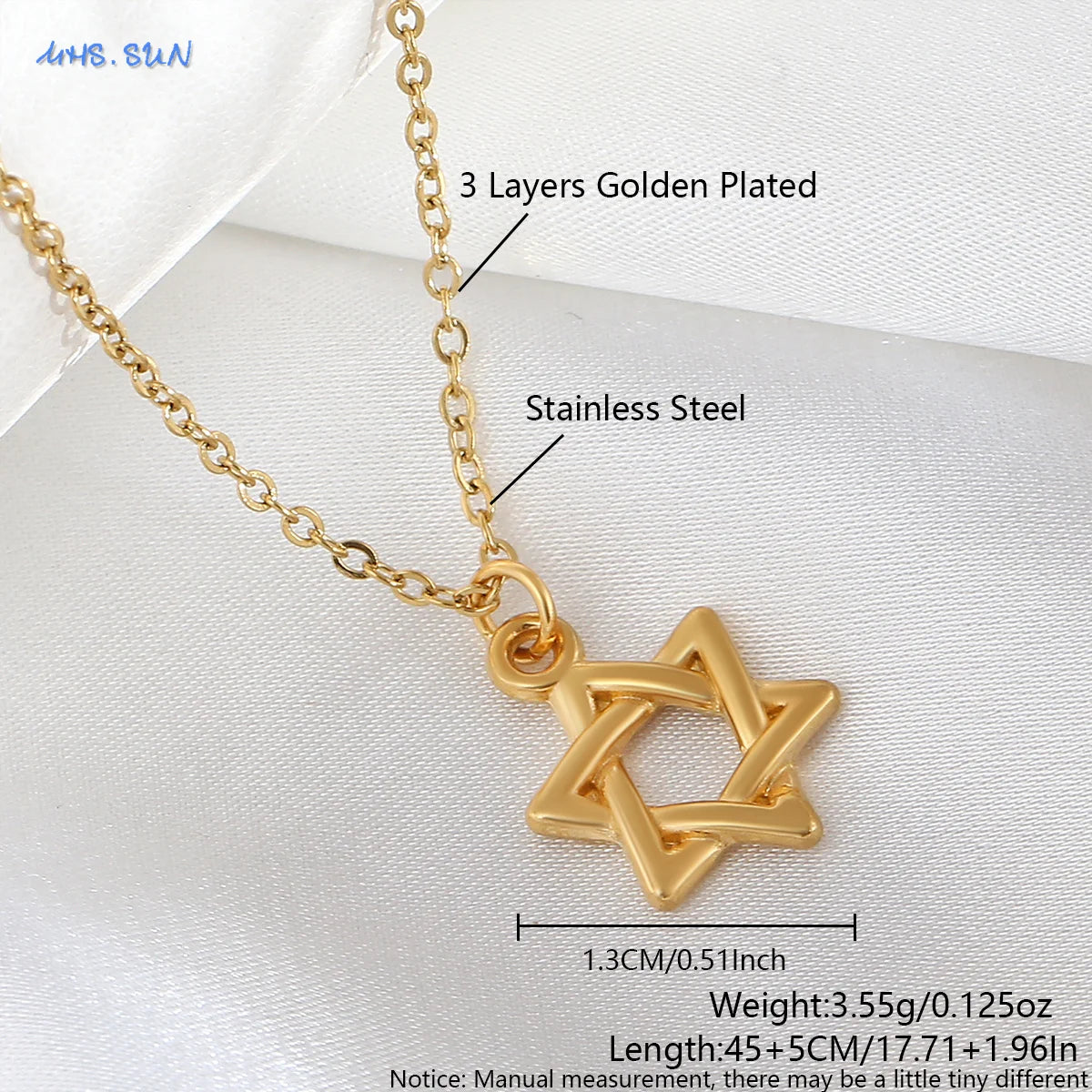 MHS.SUN Luxury Star of David Necklaces for Women Men Fashion Hollow Hexagonal Star Pendant Chain Necklace Judaica Jewish Jewelry