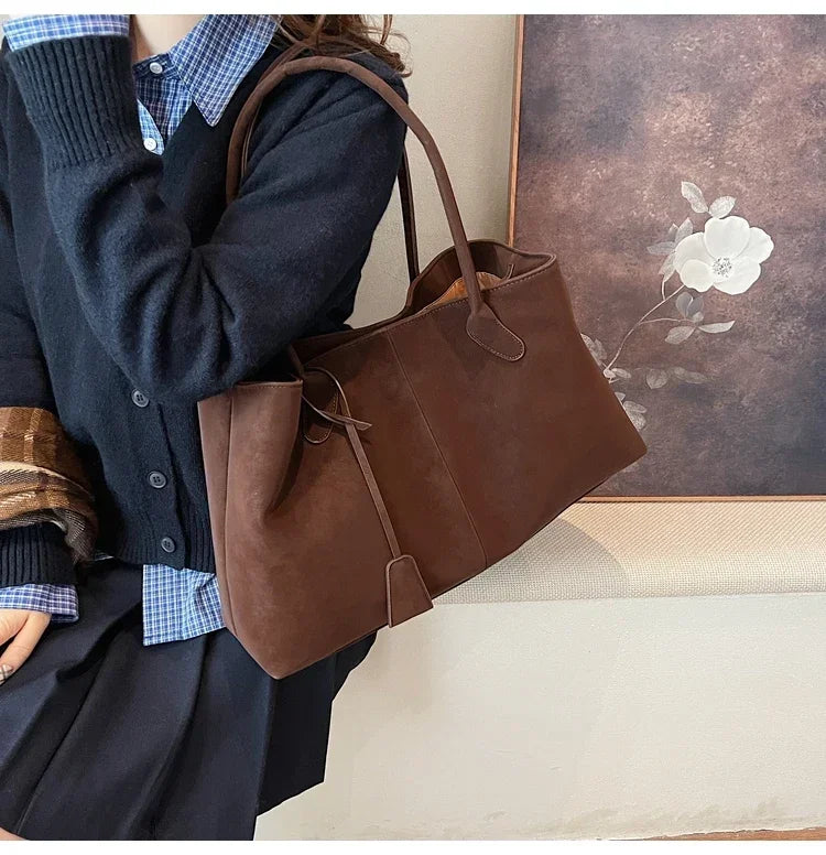 Faux Suede Solid Color High Quality Fashionable Versatile Handbag 2025 Women's Product Hot Selling  Large Capacity Shoulder Bag