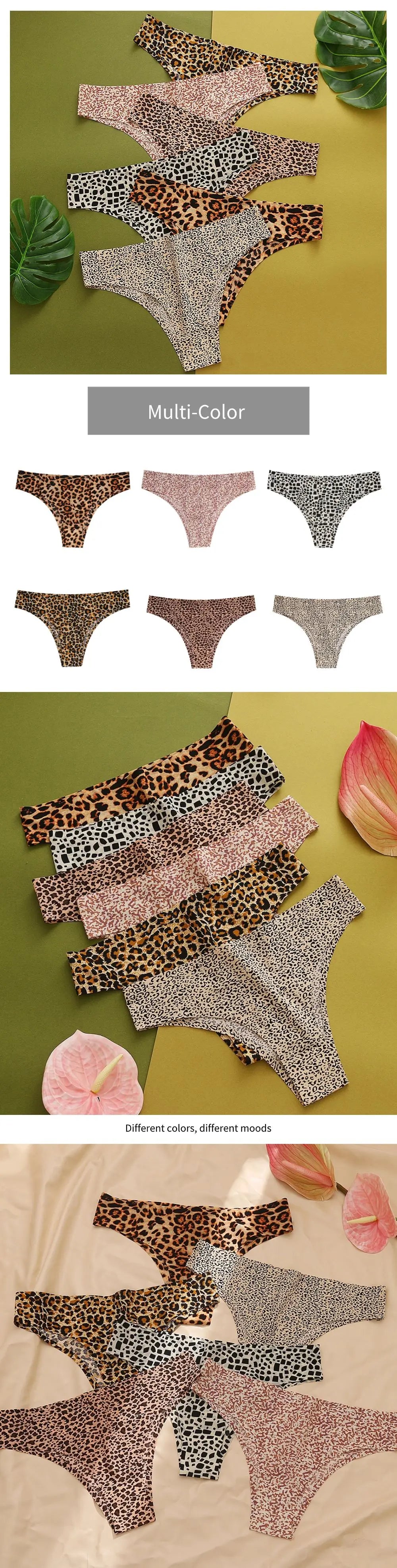 WarmSteps 3Pcs/Set Sexy Leopard Thongs Women's Panties Thongs 2024 New Female Underwear Seamless Printed Panties Ice Silk Briefs