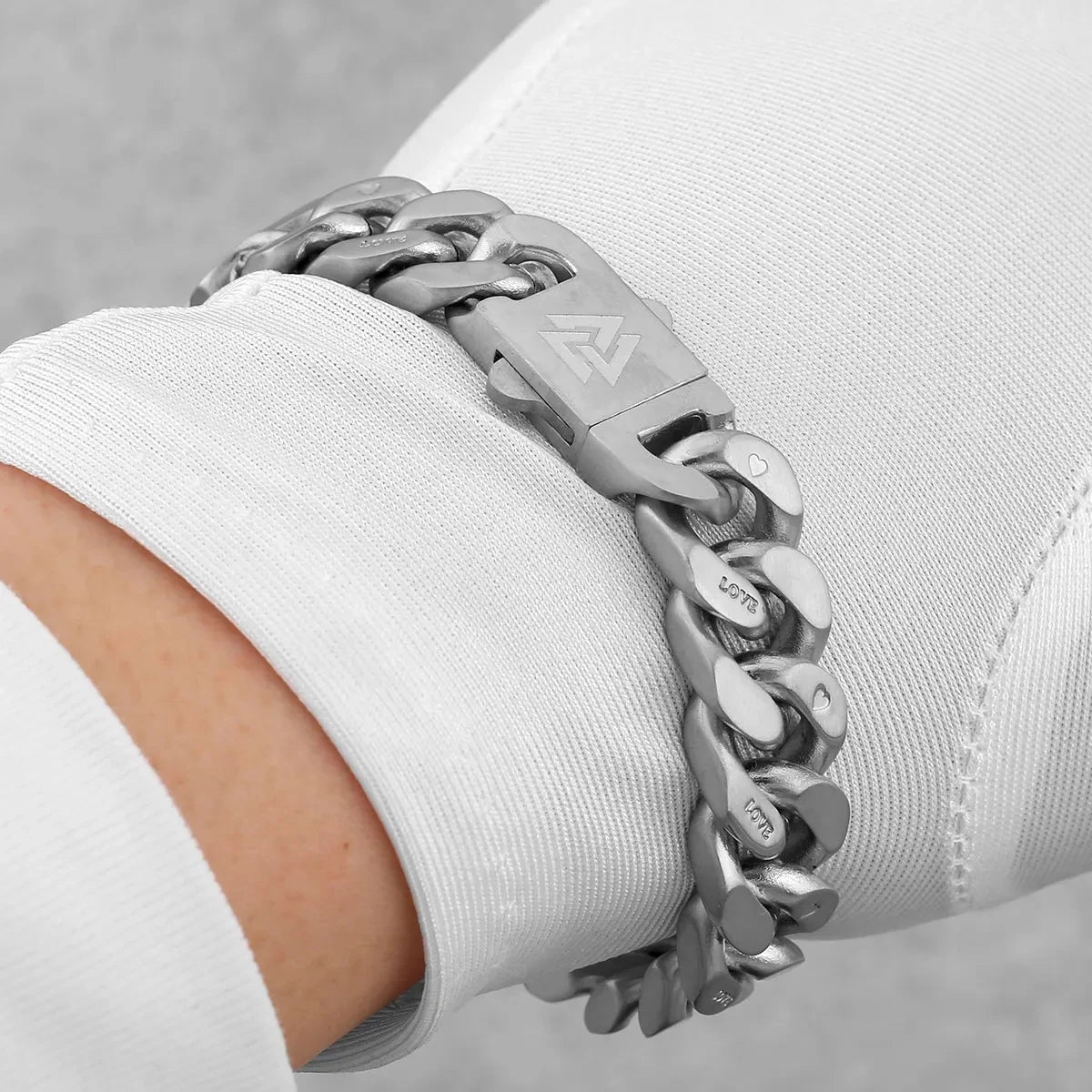 Stainless Steel Thick Cuban Chain Bracelet Men's Nordic Valknut Rune Amulet Bangle Biker Punk Hip Hop Carved Cross Heart Jewelry