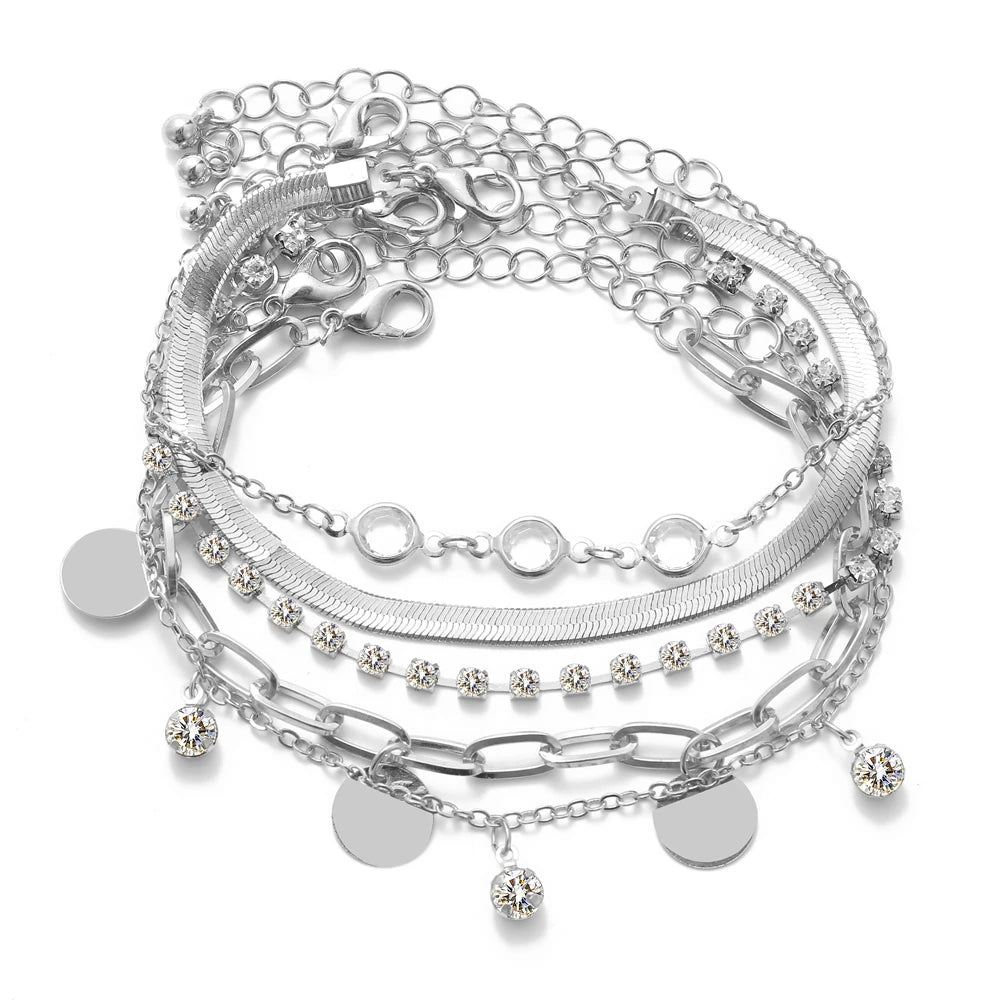 IPARAM Silver color Chain Pearl Bracelet Love Pendant Zircon Necklace Snake Butterfly Earrings Ring Fashion Jewelry Set