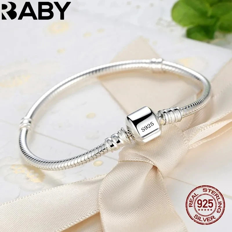 925 Sterling Silver Charm Bracelet - Handmade Snake Bone Design