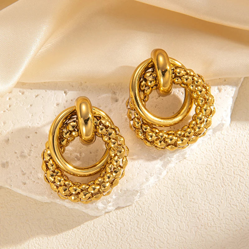 ANENJERY 316L Stainless Steel Circular Splicing Earrings For Women Men Fashion Unique Punk Hip hop Jewelry Gift Wholesale