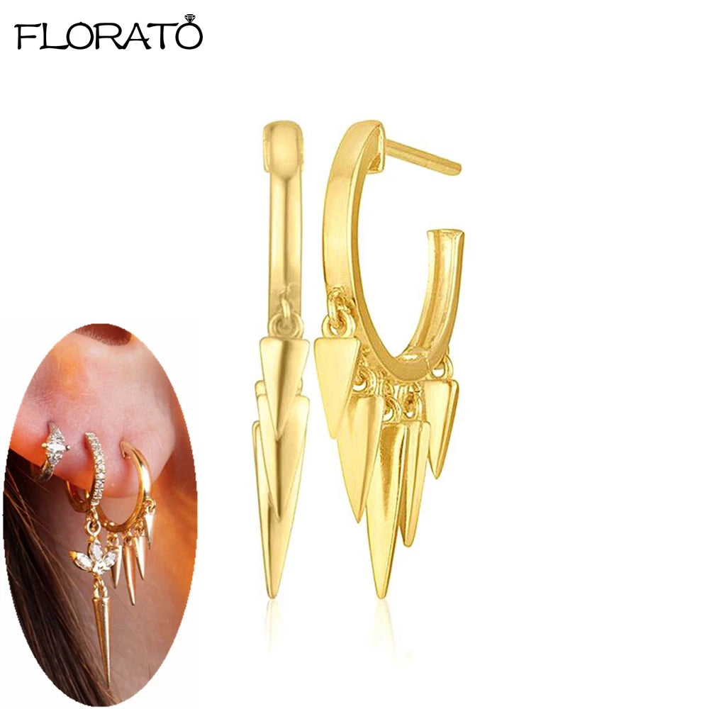925 Sterling Silver Needle Punk Spike Rivet Hoop Earrings For Women Huggie Earrings Ear Cuff Piercing Earring Gothic Jewelry