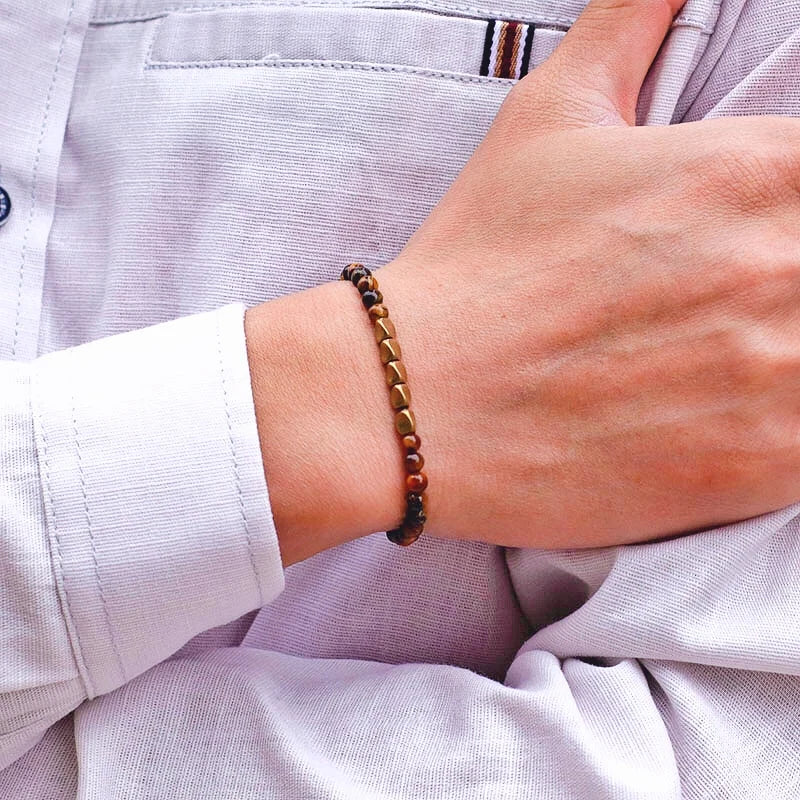 New Men 4mm Bracelet Irregular Copper Beads Strand Braclet Minimalist Black Onyx Stone Braslet Pulsera Hombre Gift For Him Joias
