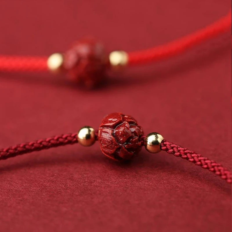 Lucky Red Thread Bracelet Men Women Tibetan Buddhist Lotus Infinity Cinnabar Beads Handmade Braided Rope Bracelets Party Jewelry