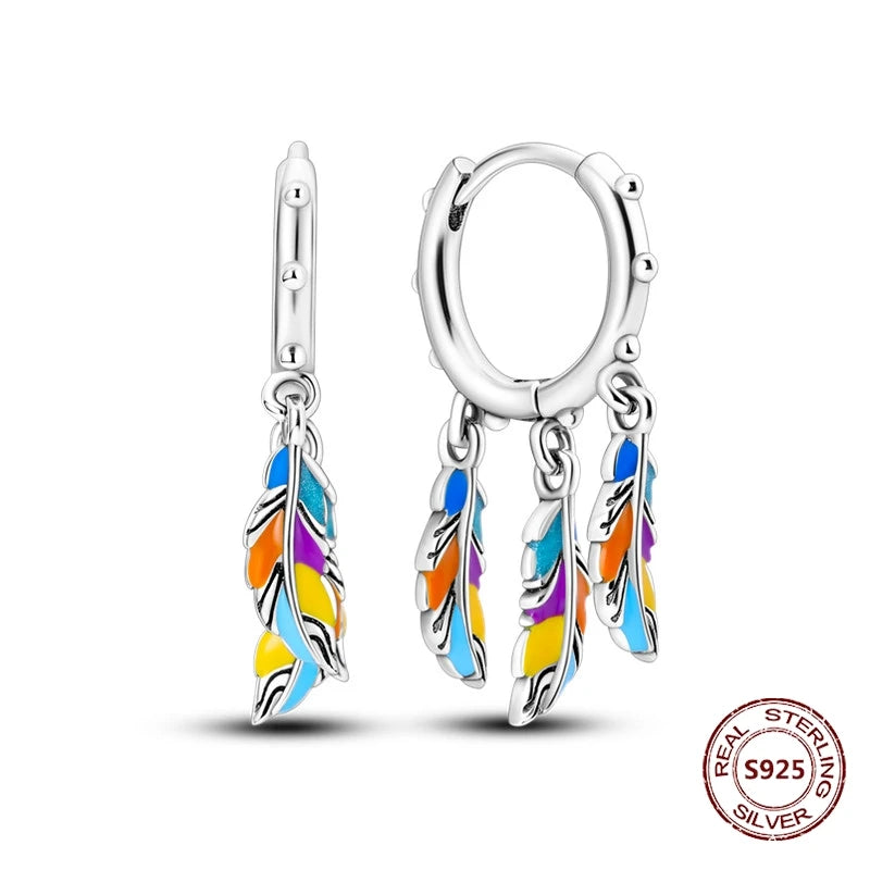 Unicorn Earrings 925 Sterling Silver Original Zircon Elephant Feather Dog Cat Blue Star Small Earrings For Women Jewelry Gift