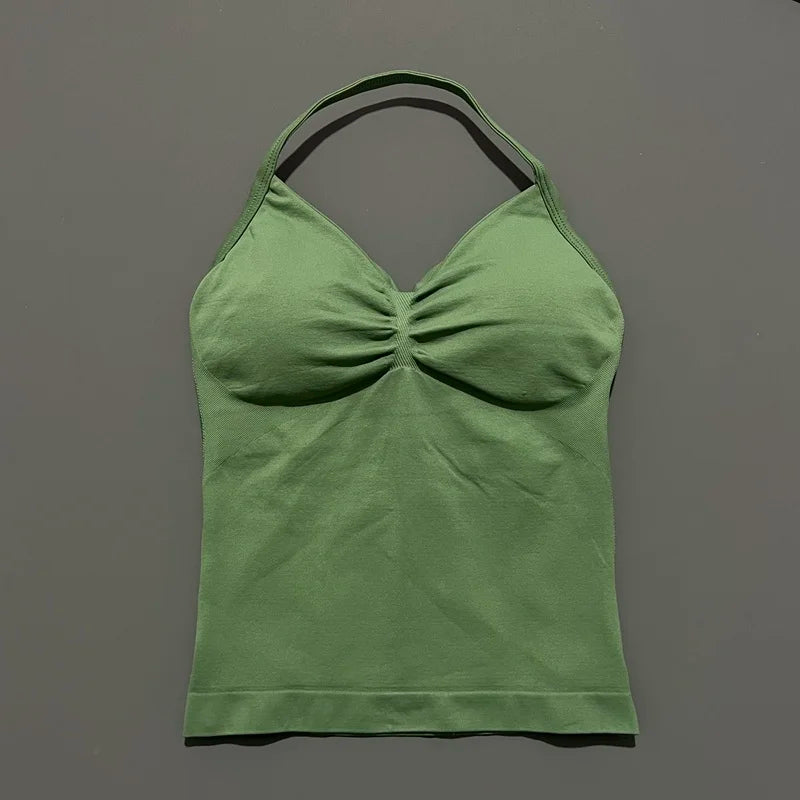 HISTELLO Impact Sports Bra - Longline Strappy Yoga Tank Top