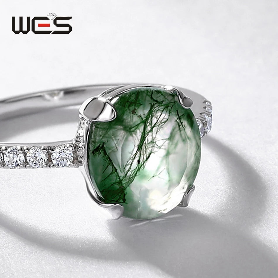 WES Oval Natural Birthstone Moonstone Promise Ring for Woman Aquamarine Moss Agate 925 Silver Jewelry Birthday Gift With Box
