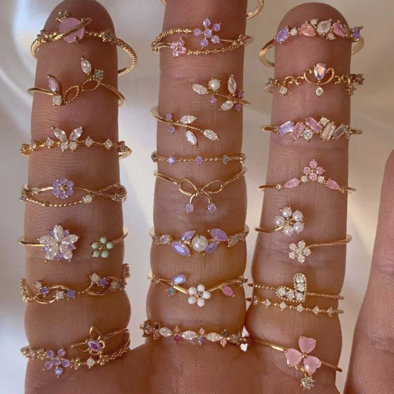 Fashion Moon Heart Flower Butterfly Rings For Women Sweet Girls Exquisite Shiny Rhinestone Crystal Open Ring 2025 Romantic Jewel