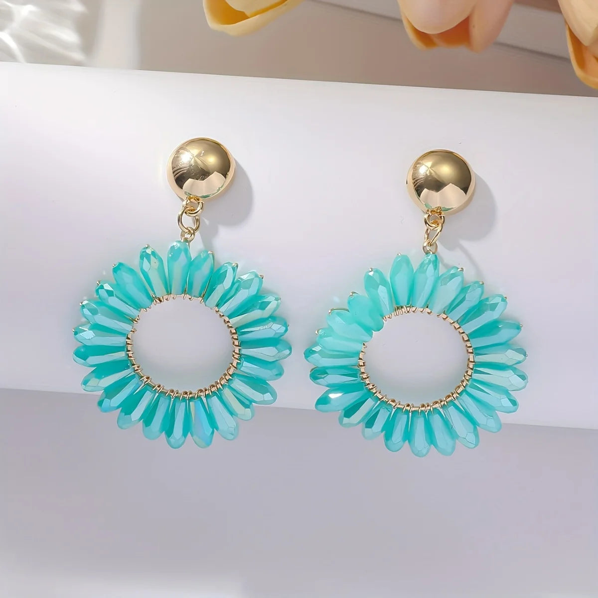 1 Pair of Bohemian Dangle Earrings Hollow Flower Design Set with Rhinestones Multicolor, with Everyday Outfit Party Accessories