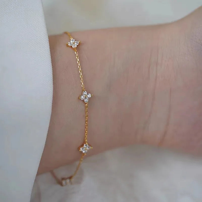 18K Gold Four Leaf Clover Jewelry Set - Necklace Bracelet Earrings Women