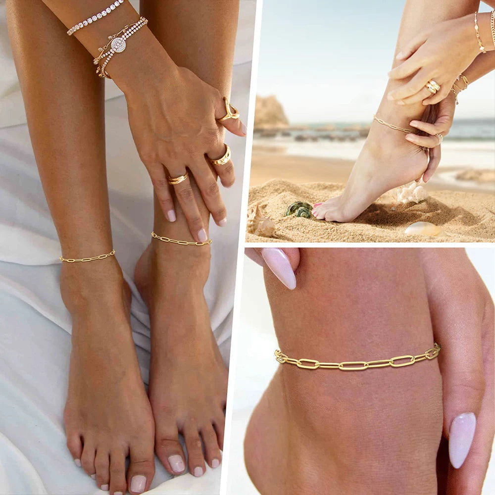 3Pcs Stainless Steel Anklet Set For Women Snake Twisted Rope Chain On Foot Female Summer Beach Ankle Bracelet Never Fade Jewelry