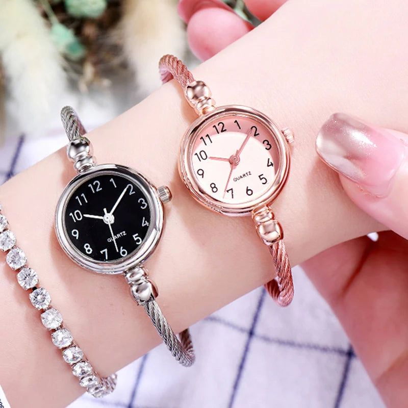 Small Gold Bangle Bracelet Watch - Retro Ladies Quartz Thin Chain
