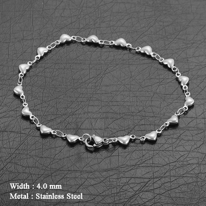 Stainless Steel Heart Bracelet For Women Link Chain Gold Silver Color Charm Female Cute Romantic Jewelry 7-9 Inch