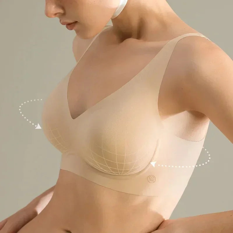 SUJIIN Sexy Push Up Bra - Seamless Wireless V Neck Bralette