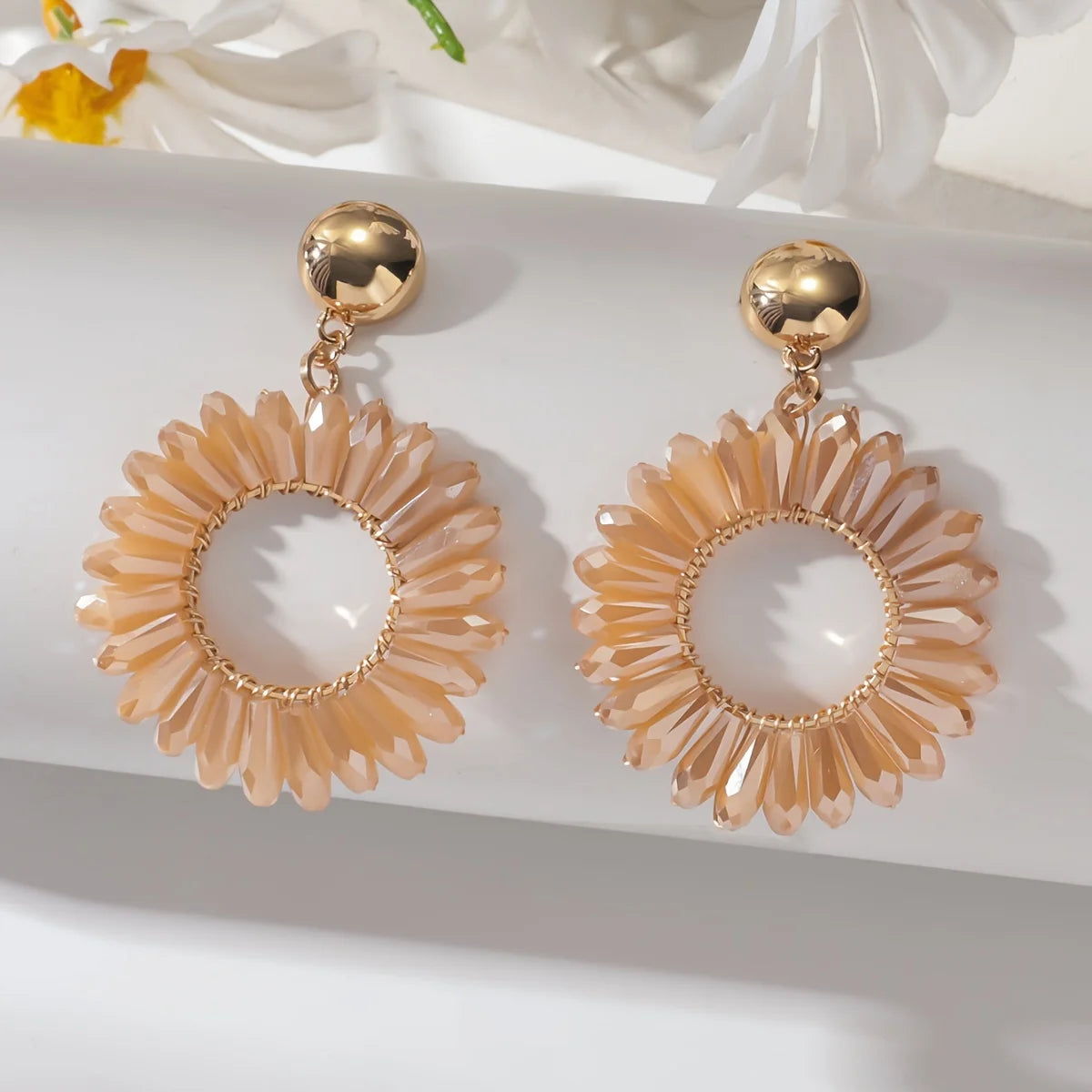 1 Pair of Bohemian Dangle Earrings Hollow Flower Design Set with Rhinestones Multicolor, with Everyday Outfit Party Accessories