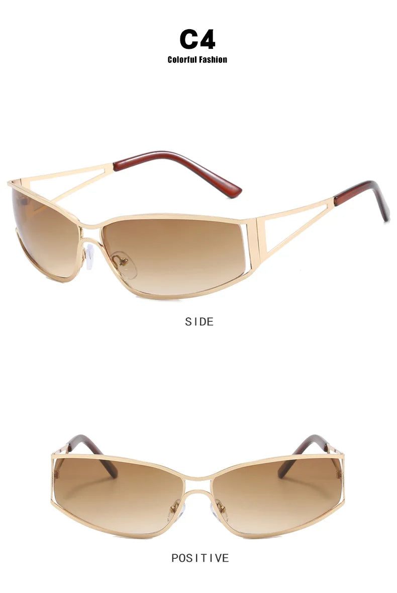 Y2K Oversized Steampunk Sunglasses - Designer Gradient Mirror Eyewear