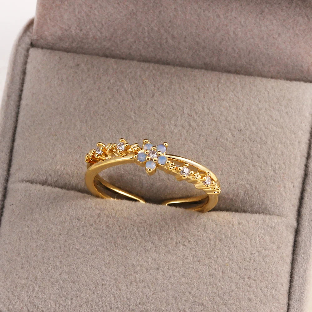 Fashion Moon Heart Flower Butterfly Rings For Women Sweet Girls Exquisite Shiny Rhinestone Crystal Open Ring 2025 Romantic Jewel