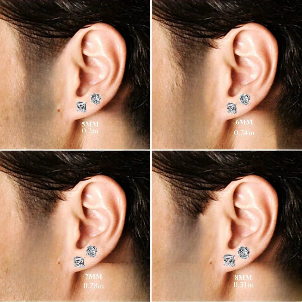 Drperfect 2Pairs Magnetic Earrings 316L Stainless Steel Stud for Men Women Non-piercing CZ Hypoallergenic Magnetic Body Jewlery