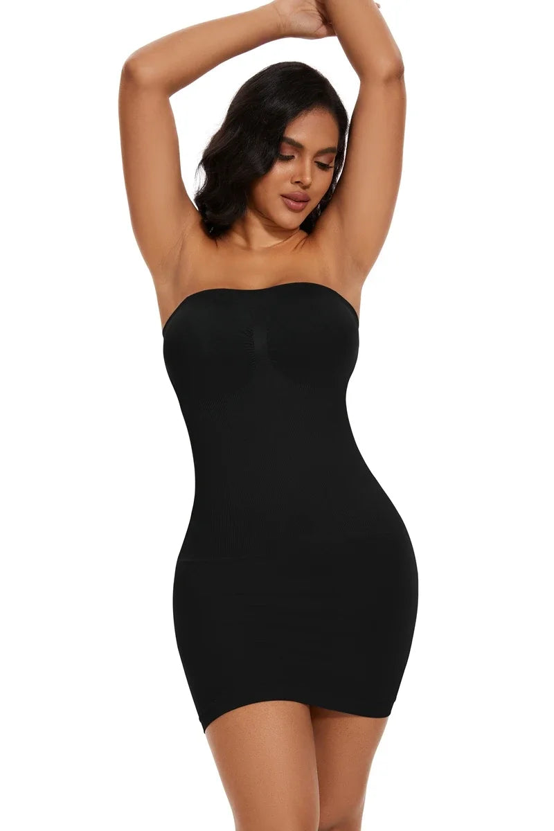 Full Slip Shapewear - Off Shoulder Strapless Body Shaper Dress