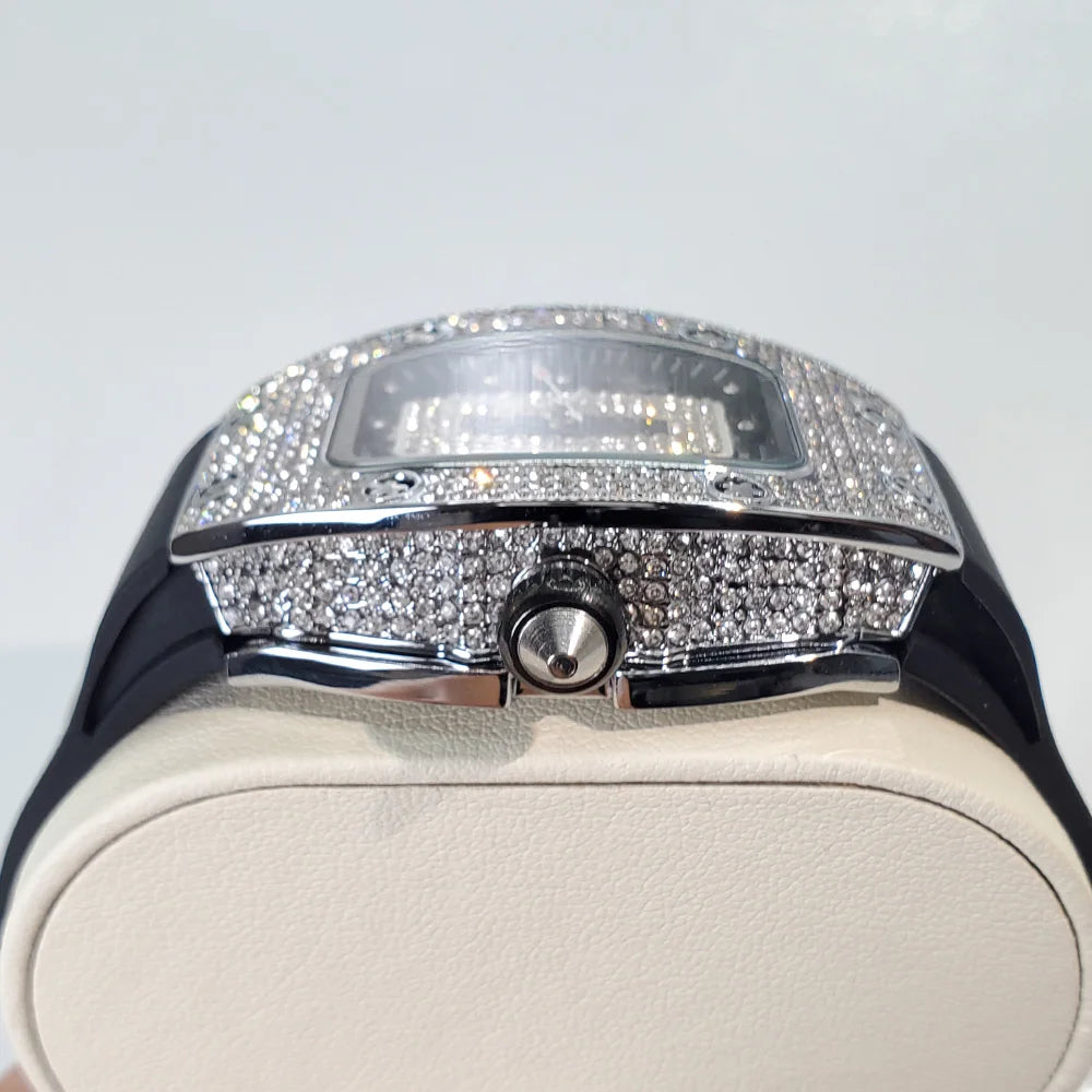 Luxury Diamond Watch For Women Elegant Tonneau Original Design Watches Fashion Ice Out Sport Rubber Strap Waterproof Mille Clock