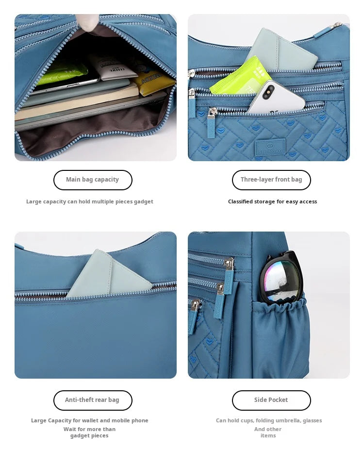 High capacity Shoulder Crossbody Bag for Women Purse Waterproof Nylon Handbag Suitable for mothers, shopping, vacation use