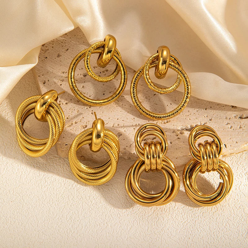ANENJERY 316L Stainless Steel Circular Splicing Earrings For Women Men Fashion Unique Punk Hip hop Jewelry Gift Wholesale