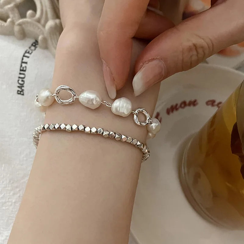VENTFILLE 925 Sterling Silver Double Layer Pearl Bracelet for Women Girl Design Bead Korean Jewelry Dropshipping