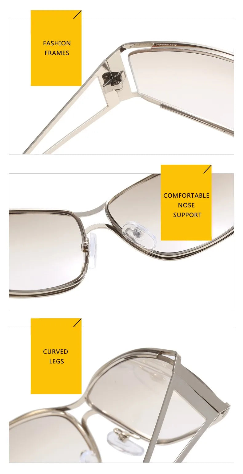 Y2K Oversized Steampunk Sunglasses - Designer Gradient Mirror Eyewear