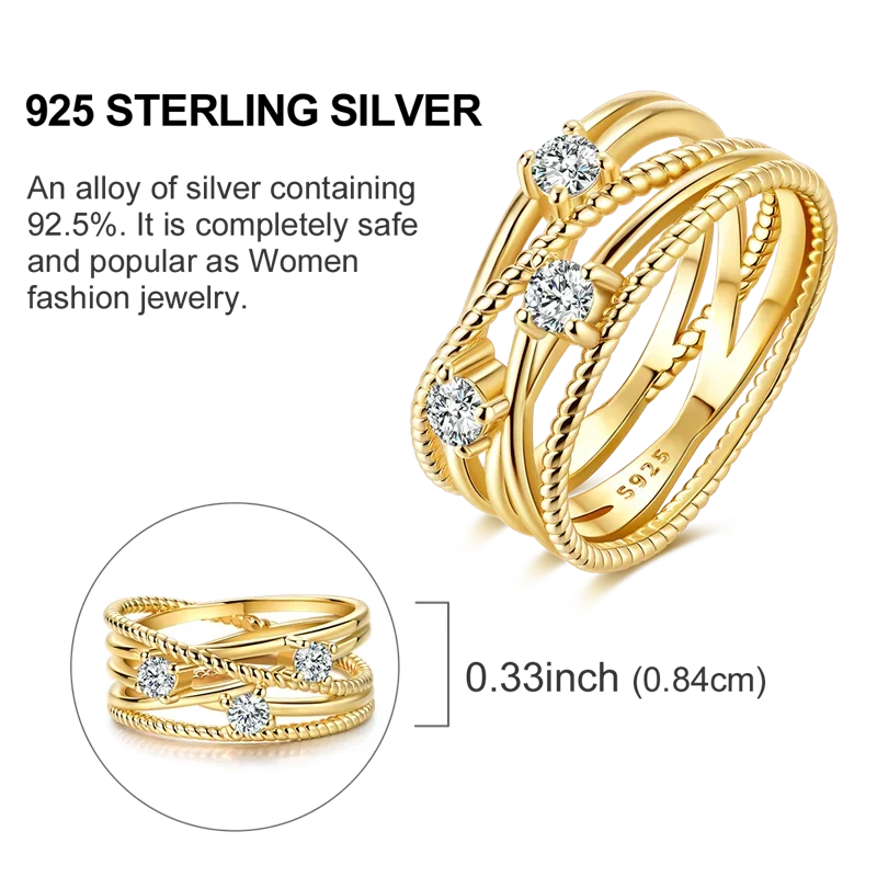 925 Sterling Silver Love Ring - Gold Sparkling Wedding Engagement