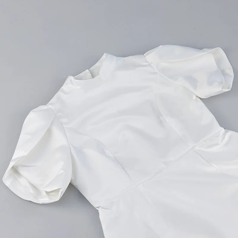 Elegant Bow Hollow Out Mini Dress - Short Sleeve A-Line Party Dress