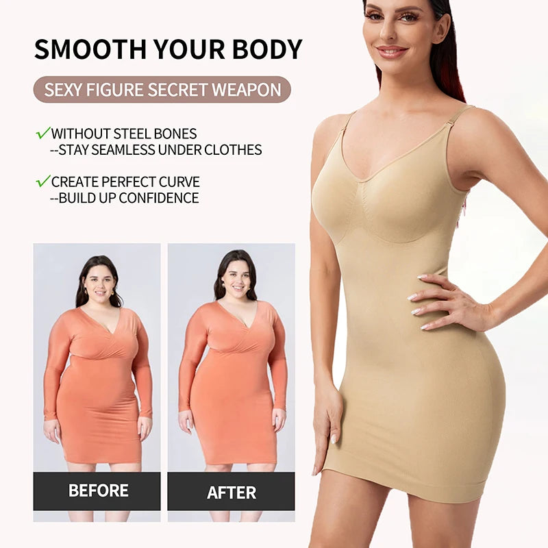 Full Slip Shapewear - V Neck Bodycon Compression Body Shaper