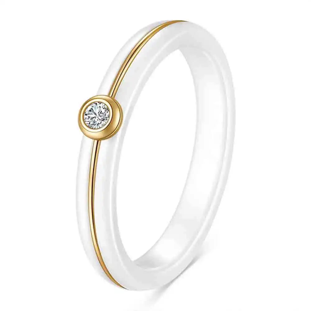 HNSP 4MM luxury Zircon Ceramic Black White Ring For Women Finger Jewelry Accessories