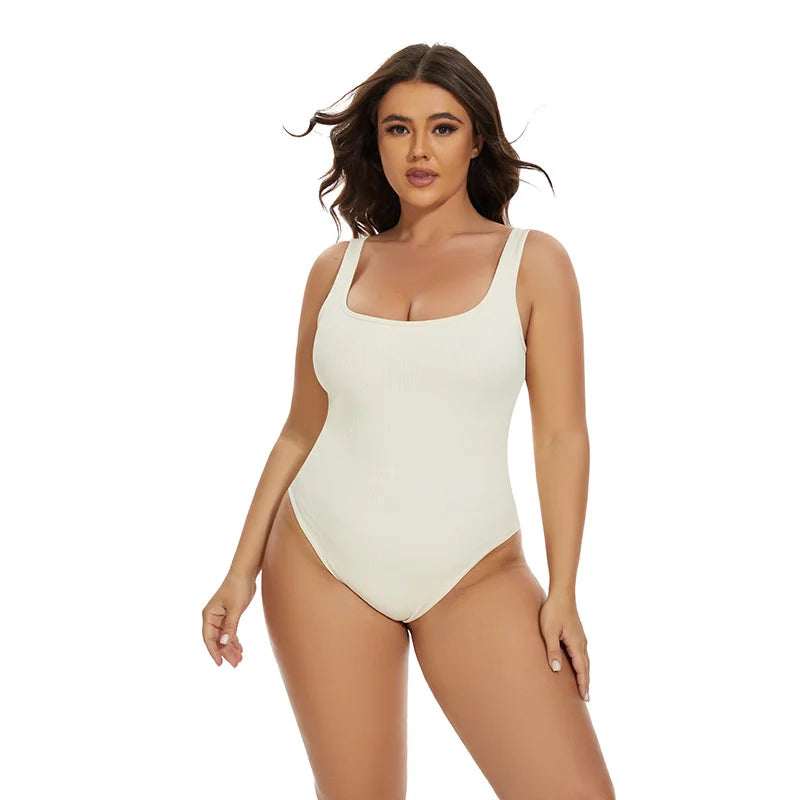 GUUDIA Ribbed Tummy Jumpsuit - Daily Shaper Bodysuit Open Crotch