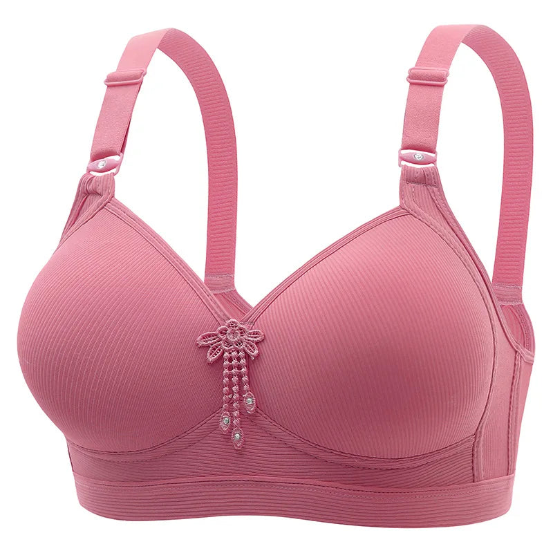 Solid Color Delicate Pendant Bra - Wireless Gathering Breathable