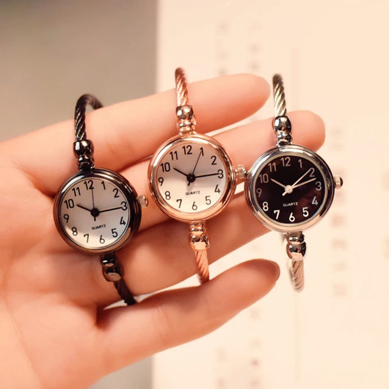 Small Gold Bangle Bracelet Watch - Retro Ladies Quartz Thin Chain