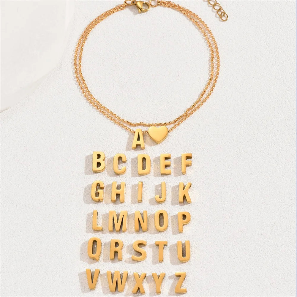 Boho 26 Letters A-Z Stainless Steel Chain Anklets For Women Simple Heart Ankle Bracelet Anklet Beach Jewelry Summer Accessories