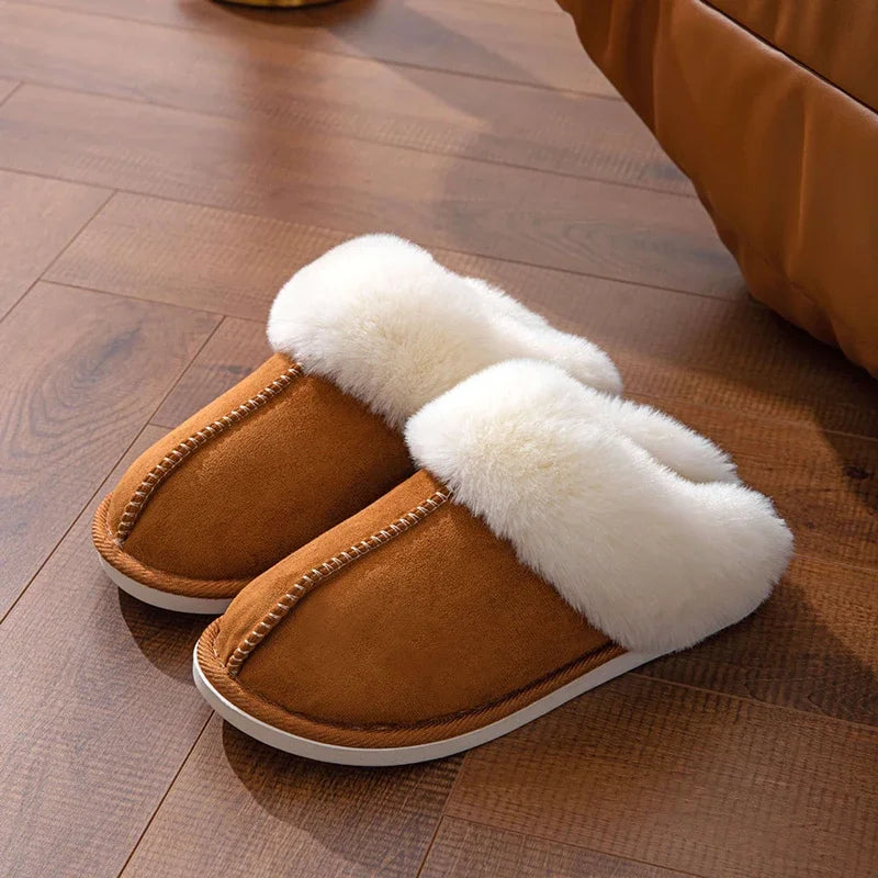 2024 Winter Warm Flat Fur Slippers - Faux Suede Fluffy Home Slides