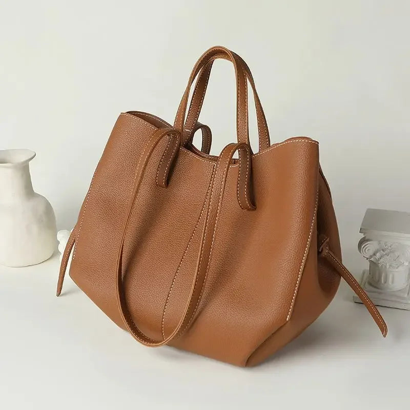 Fashionable Large Capacity Tote Bag Handbag Women's Single Shoulder Bag Brown New Arrival 2025 from France High Aesthetic Value